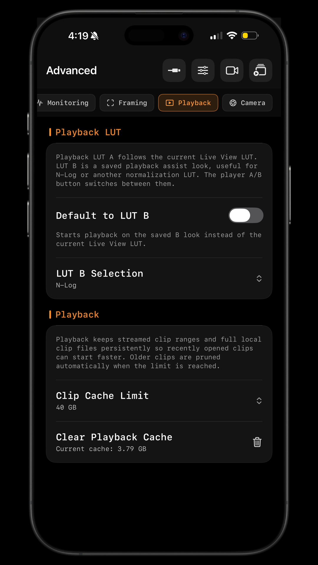 ZR Ctl advanced playback settings